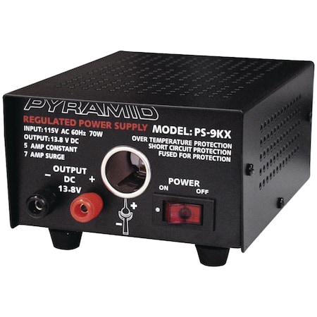 PYRAMID PS9KX Power Supply (115V AC, 60Hz, 70W input; 5 amp constant/7A surge; Dim: 3"H x 7.48"W x 4.92"D)